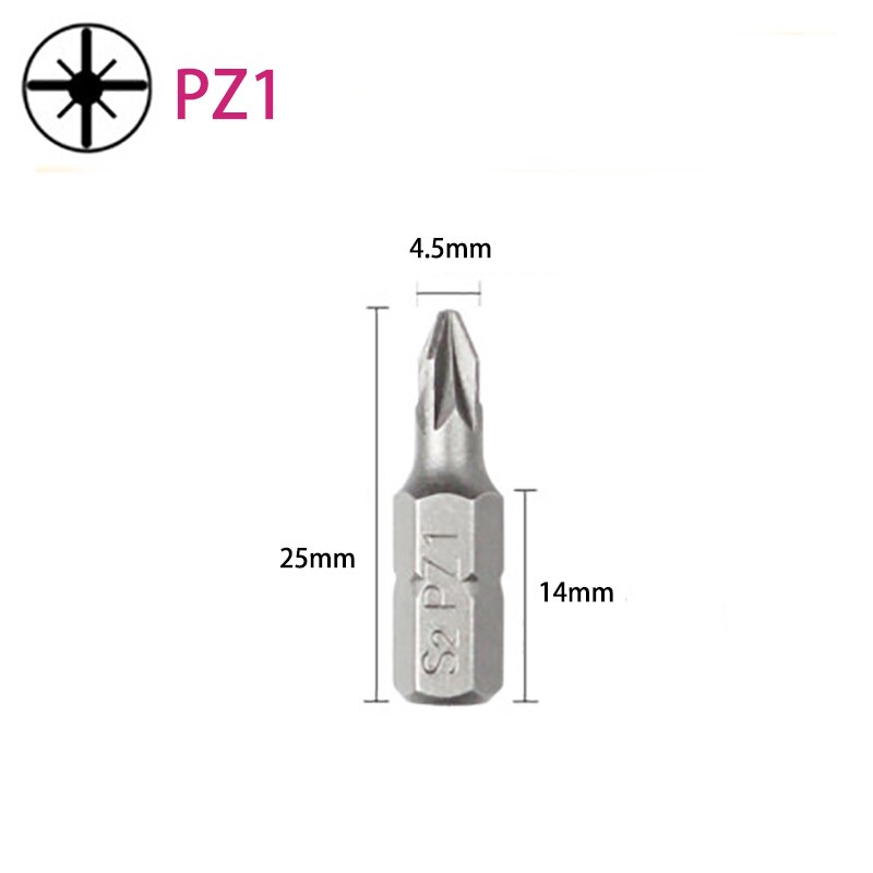 10 stk 1/4 "6.35mm pz0 pz1 pz2 pz3 hex pozi skruebits 25mm splint hex elværktøj kit sæt: Pz1