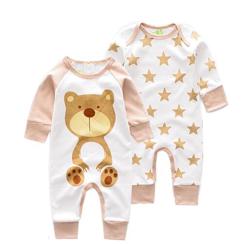 Langærmet baby bukser baby drenge jumpsuit nyfødt tegneserie dyre bukser spædbarn rompers baby piger jumpsuit 2 stk/sæt: Khaki / 3m