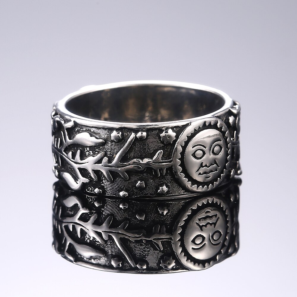 Huitan vintage metalstil par fingerringe solmåne stjerne blade mønster antik hverdag slid kvinder ringe retro smykker