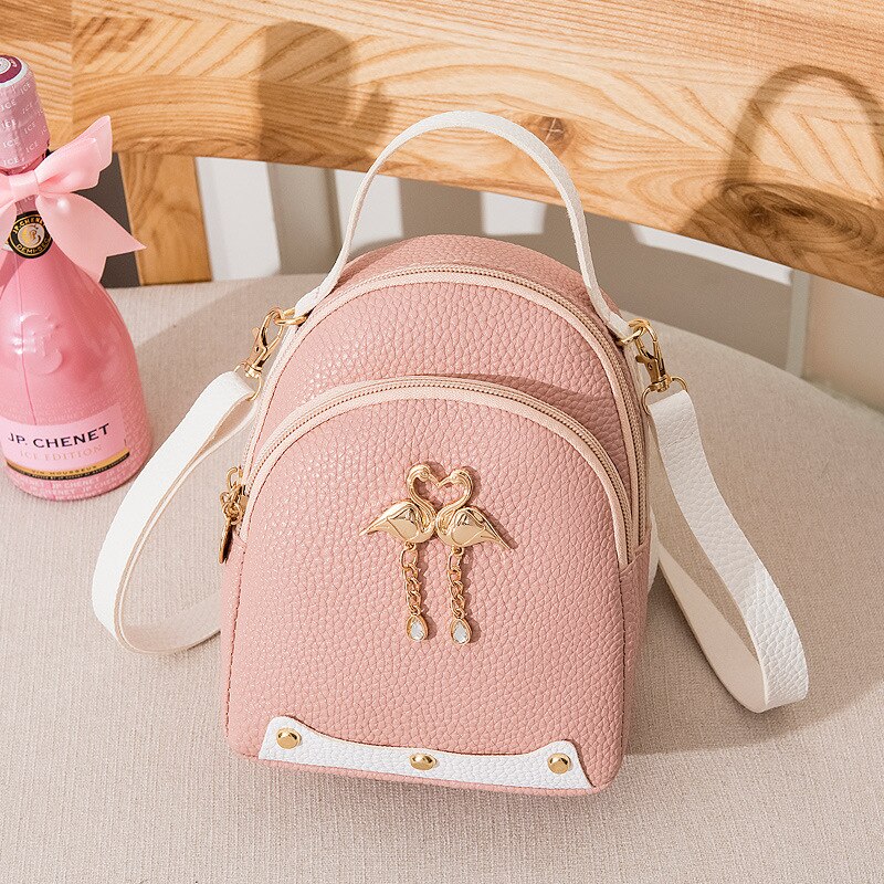 Women's Solid Color Leather Little Swan Backpack Shoulder Bag Mini Backpacks For Girls Small Backpack Women: Pink