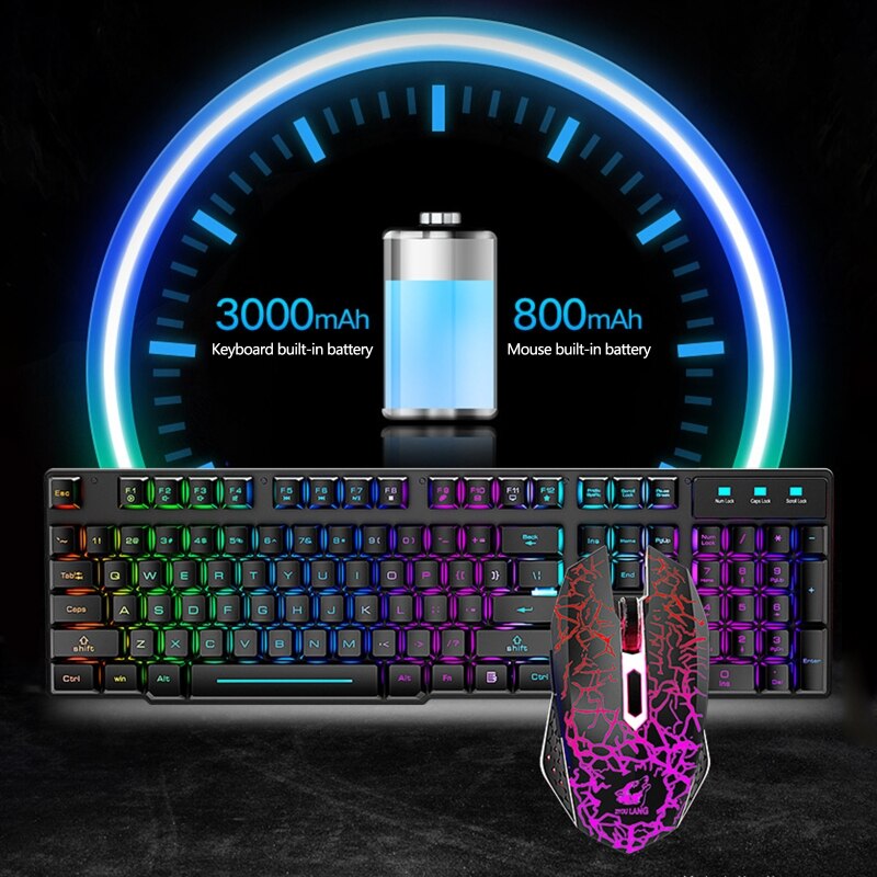 2.4G Rechargeable Wireless Gaming Keyboard and Mouse Set Colorful LED Breathing Light 3 Gear DPI Adjustable Computer Laptop Acce