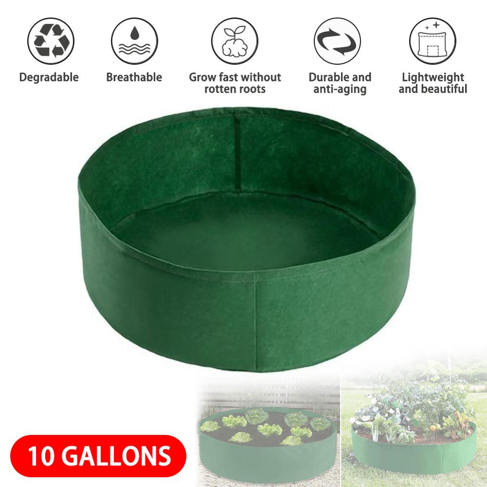 Stof hævet havepose 30 gallons rund haveplantebeholder voksepose åndbar filt plantepotte til planter planteskolepotte: Grøn -10 liter