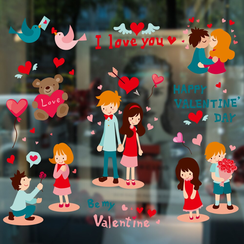 Valentine's Day Decoration Shopping Mall Jewelry Shop Showcase Glass Wall Stickers Scene Decorative Lovers' Day Seemless Electro