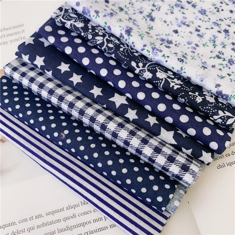 Tela de algodón DIY azul marino con estampado floral fresco de 50cm x 150cm, ropa de cama para niños, ropa de cama, colcha decorativa para el hogar 180g