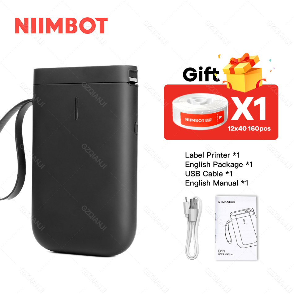 Niimbot D11 Label Printer Mini Wireless Sticker Printing Label Maker with 5 10 Roll White Paper Official Phone Price Tag Printer: Black Printer