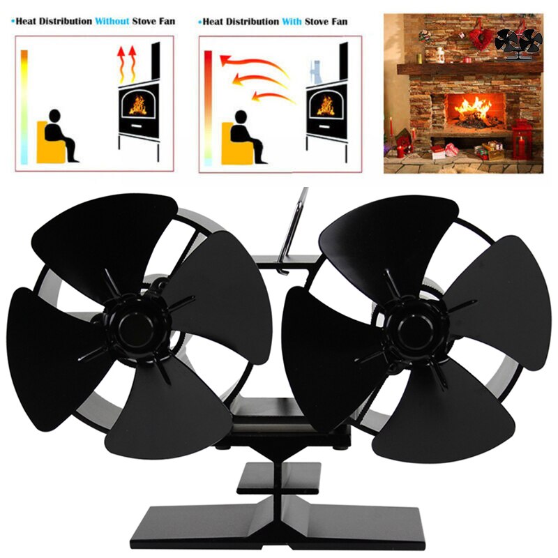 180-210 Double Heat Powered Stove Fan Wood Log Burner Fireplace 8 Blades Blower