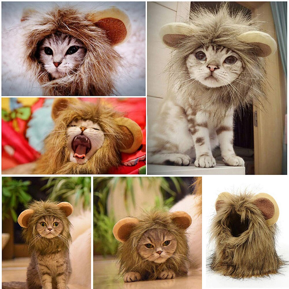 Chats vêtements Lion crinière chat Costume Lion cheveux perruque casquette chien Costumes pour petits chiens noël Halloween animaux Costumes produits pour animaux de compagnie