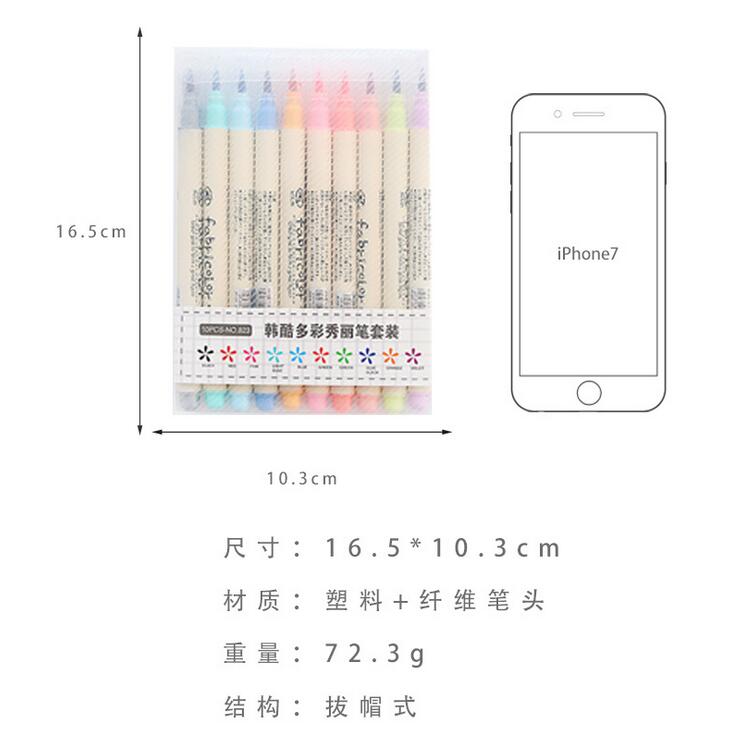 Conjunto de rotuladores artísticos de colores para dibujo, set de 10 unids/paquete de marcadores de colores para dibujo artístico, material de papelería para