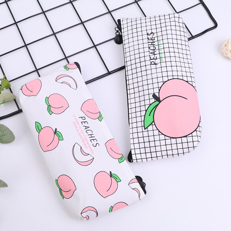 1Pc Canvas Fruit Peach Pencil Case School Pencil Cases for Girl Stationery Canvas Pencil Bag Estojo Escolar School Supplies