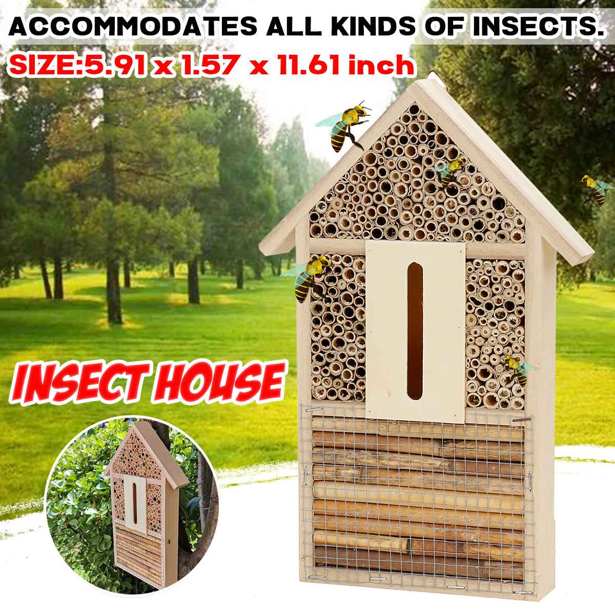 Insect Huis Bee Huis Honing Gereedschap Houten Insect Bee Fokken Onderdak Hout Nesten Box Bug Kamer Tuin Decoratie Voor Tuin