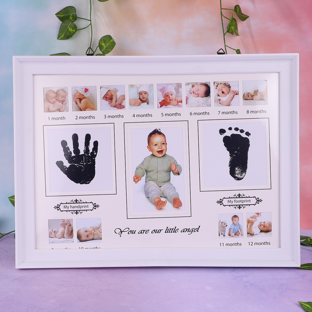 Baby fotoramme baby billedramme vækst rekord fotoramme spædbarn fødselsdag display rack (hvid)
