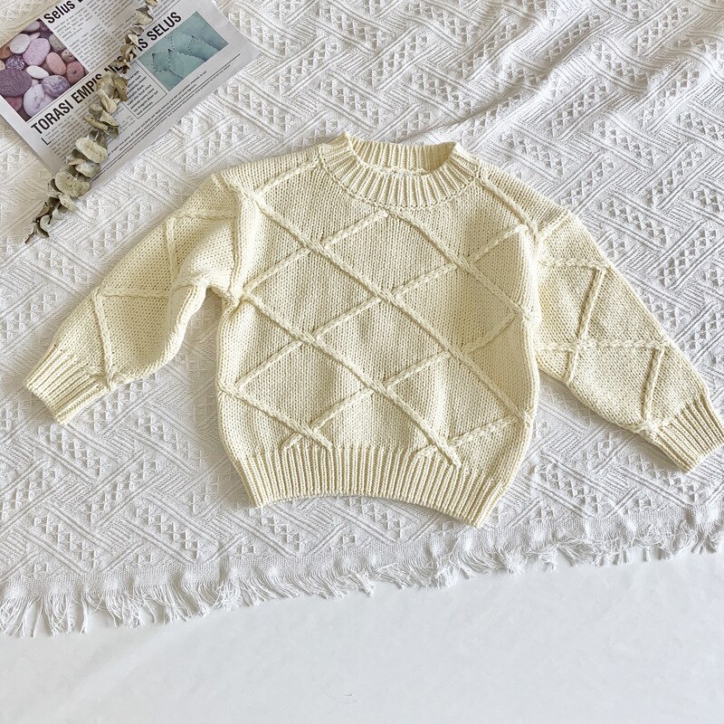 Baby drenge piger søde trøjer efterår vinter langærmet pullover afslappet striktrøje børn børn varme strik toppe: Beige / 5t