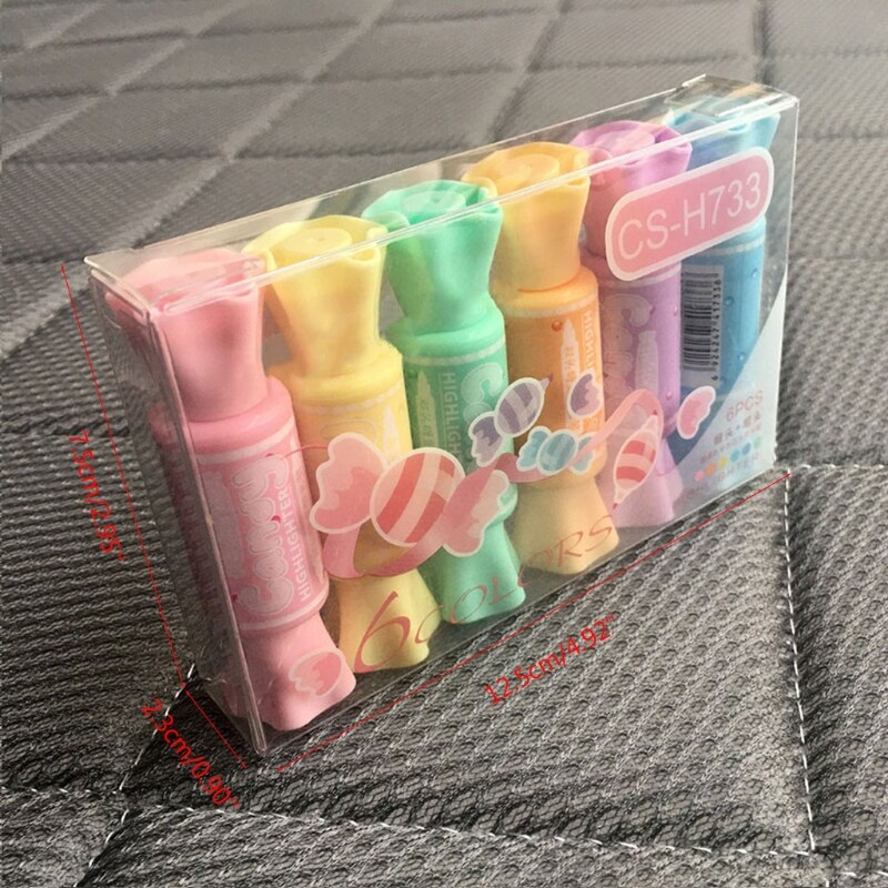 6 Pieces Double End Candy Shaped Highlighter Sets Fluorescent Ink Artist Drawing Painting Portable Wonderful Kids HCCY