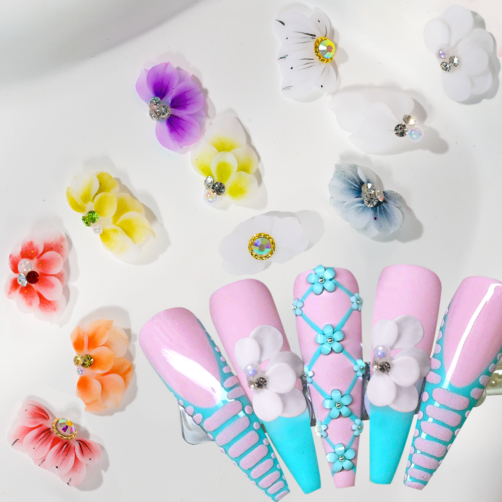 Flores acrílicas 3D para uñas, abalorio para uñas, joyería de perlas pura hecha a mano, accesorios de diamantes de imitación, de flores múltiples, decoración de uñas, 1 ud.