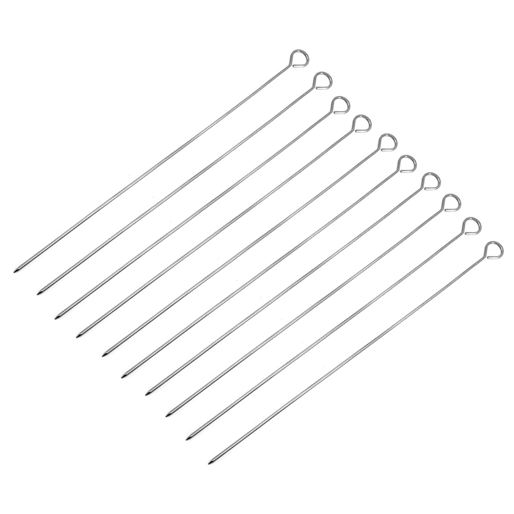 10 st rostfria spett återanvändbara platta grillspett bbq nålstick för utomhuscamping picknickredskap: Default Title