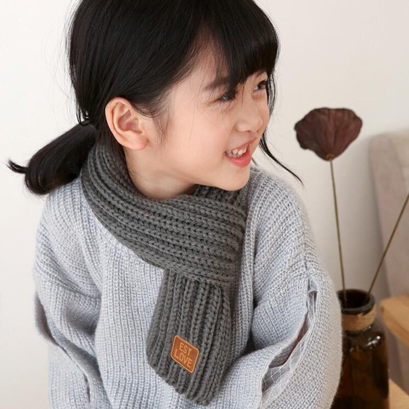 Vinter varmt barneskjerf koreanske takrenne jenter ullstrikkede skjerf tykke vindtette ren farge skinnetikett babykrage skjerf  o4