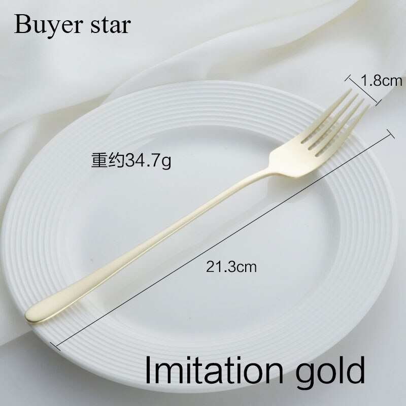 2PCS 18/8 Stainless Steel Dinner Fork Set Korea Colourful Dessert Fork With Long Handle Gold Blue Fork Set for Hotel Party: Pale Gold 2PCS