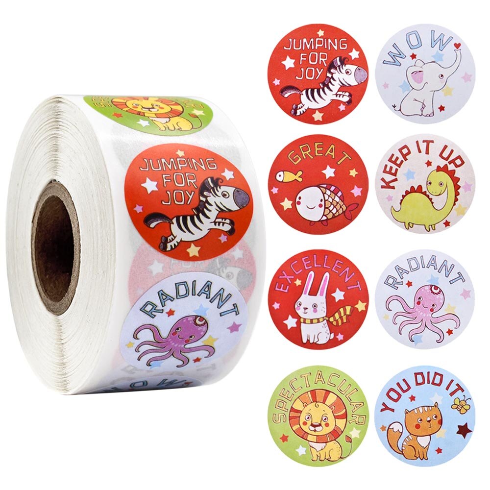 500pcs/roll Reward Stickers for Students Teachers Encouragement Sticker for Kids Motivational Stickers with Cute Animals: A2