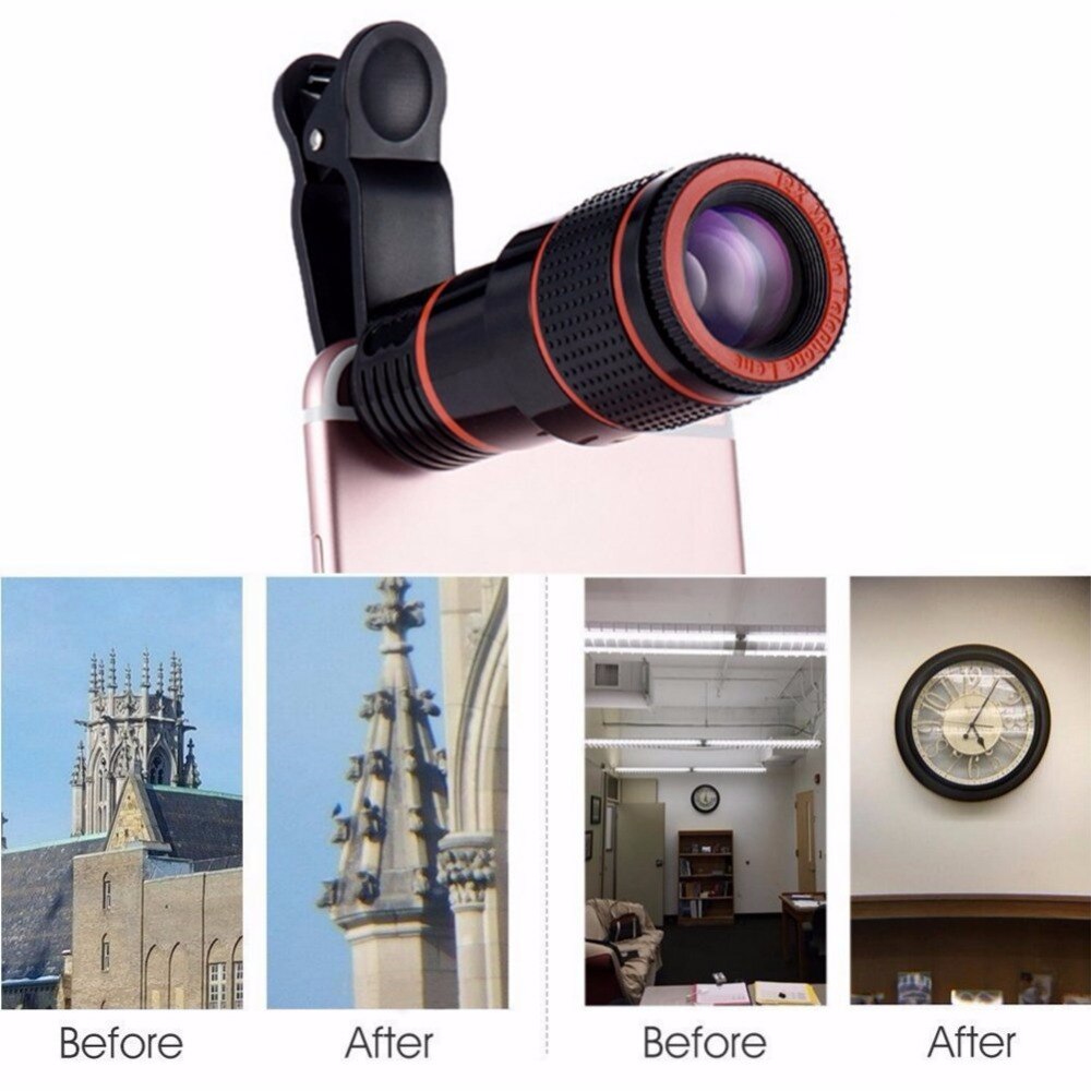 Universal- praktisch-teleskop-teleobjektiv Kamera-objektiv-Bausatz 12X Zoomen Manueller fokus Clip-an Kamera Linse für iPhone 7 8 Plus Samsung S8