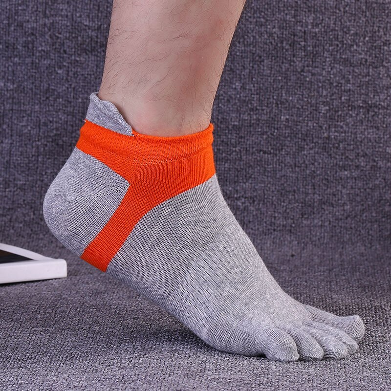 Pure Cotton Five Finger No Show Socks Mens Sports Breathable Comfortable Shaping Anti Friction Ankle Socks With Toes EU 38-44: grey