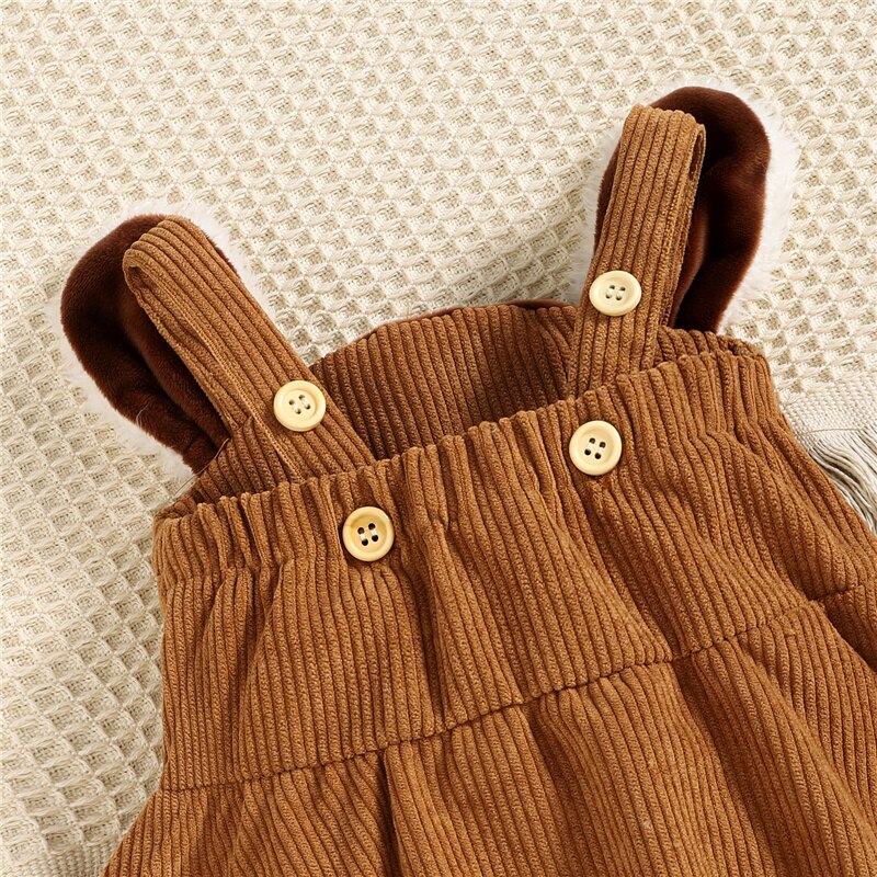 Toddler Girls Cute Fawn velluto a coste Strap Princess abito senza maniche Cartoon Deer Print 3 mesi-3 anni