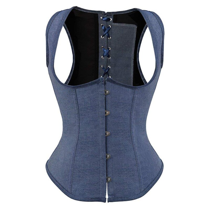 corset underbust cincher bustier plus size denim blue corset straps vest lingerie sexy korsett women's clothing jacket: 5XL