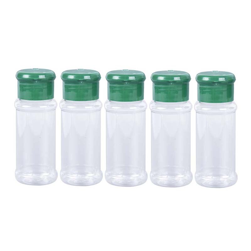 5Pcs 100Ml Plastic Spice Zout Peper Shakers Kruiden Jar Bbq Kruiderij Azijn Bottelen: green