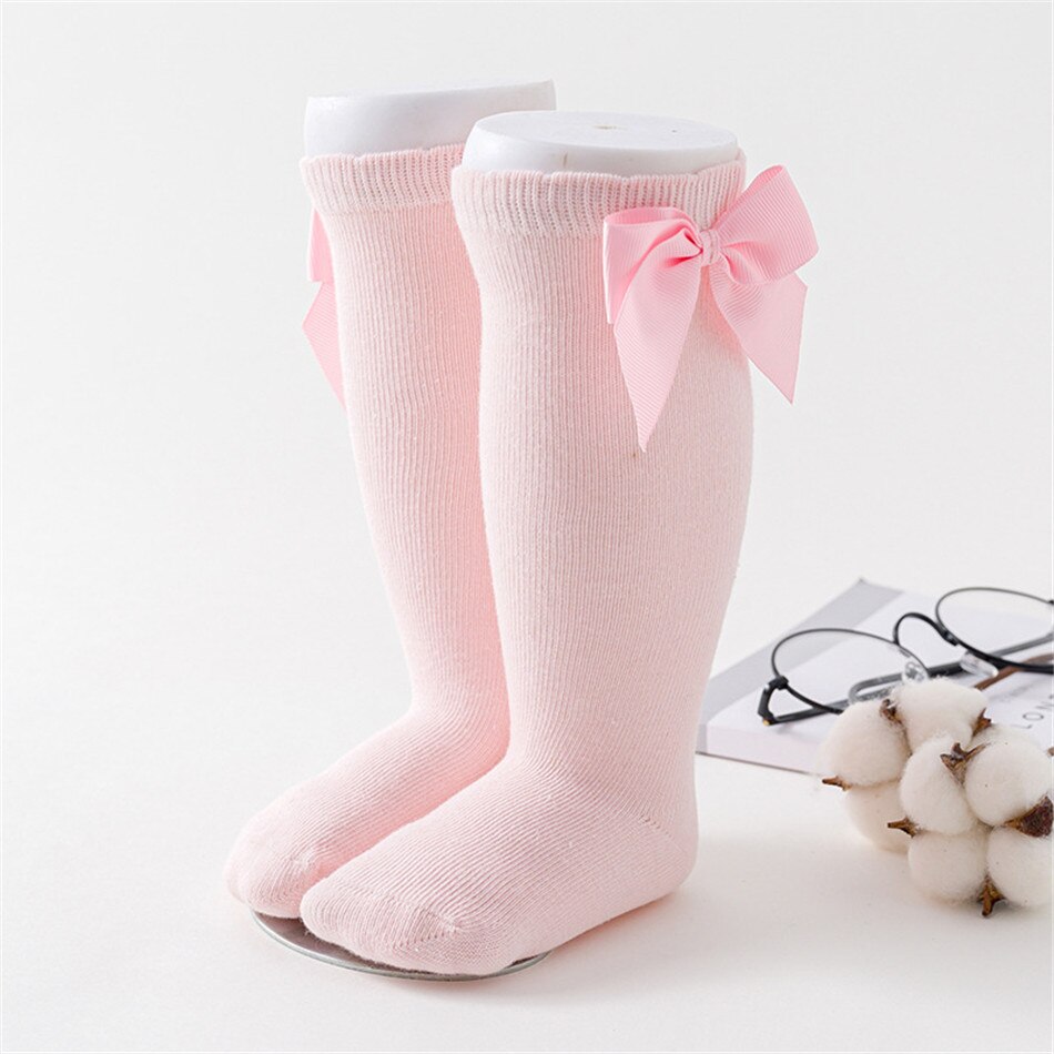 Novo outono e primavera bebê meias de algodão joelho alto estilo espanhol grande arco chão meias crianças meias para meninos meninas 0-3 anos: Pink / S for 0-2years 