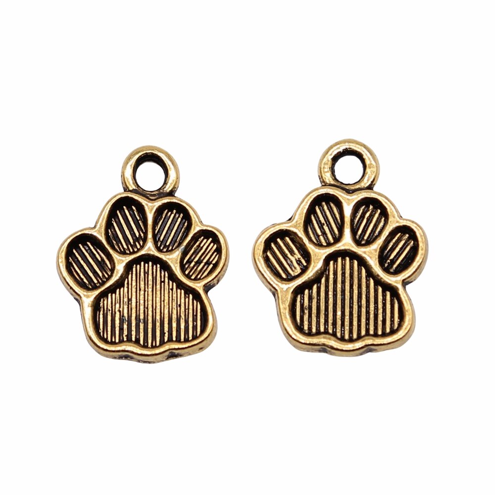 WYSIWYG-Colgante para collar y pulsera, 20 Uds., 15x12mm, 2 colores, con huella de perro