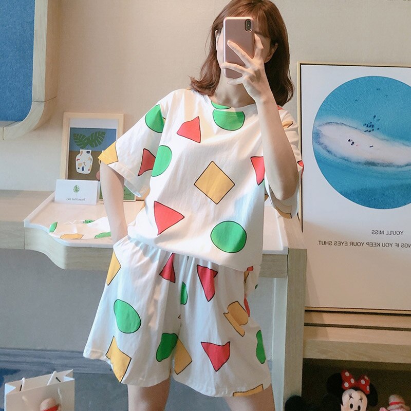 Pijama no verão para mulheres, roupa feminina para dormir, conjunto de pijama com shorts para casa, 2021