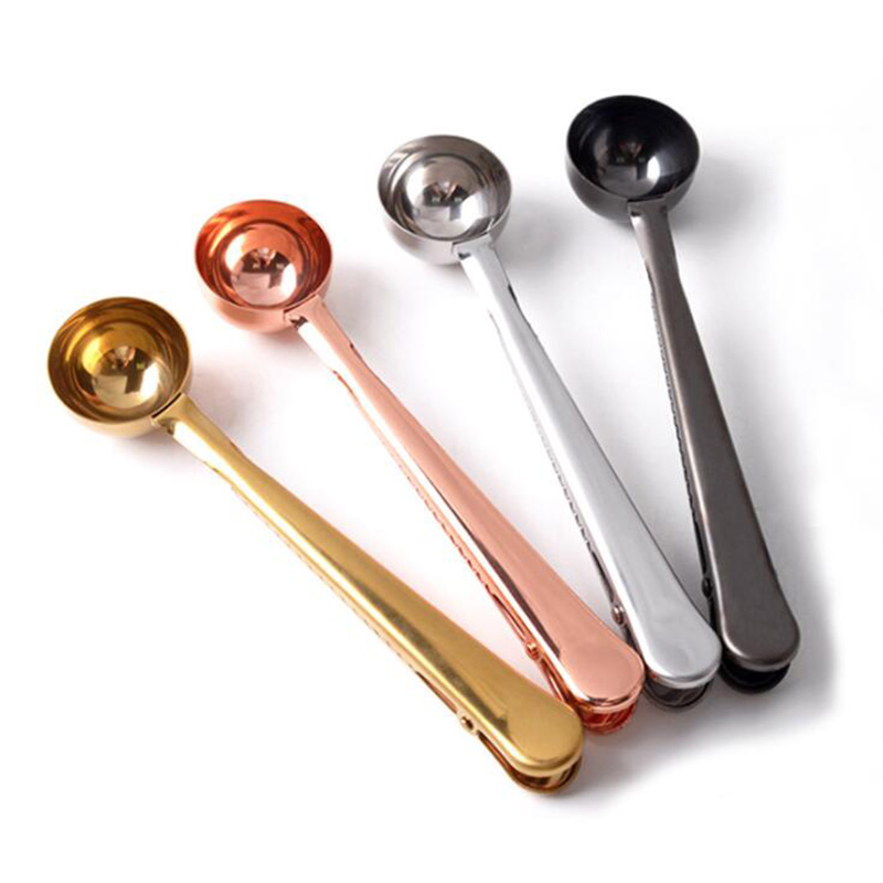 Multifunction Kitchen Supplies Coffee Scoop Clip Stainless Milk Powder Food packaging Seal Clip Tea Spoon Measuring Cup Spoon