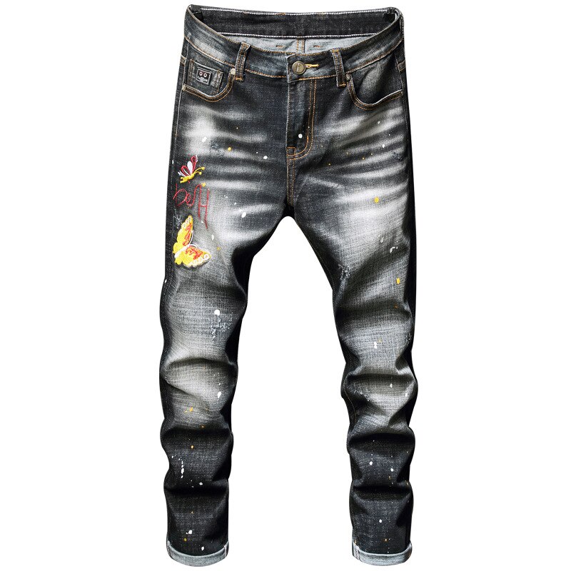 Spring and Autumn Classic Men Casual Straight Denim Long Pants Comfortable Trousers embroidery Fit Brand man's jeans: 28