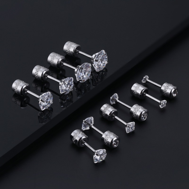 2pcs 20G Hypoallergenic Titanium Steel Stud Earrings for Men Women, Zircon Screw Back Earring Cartilage Tragus Ear Piercing