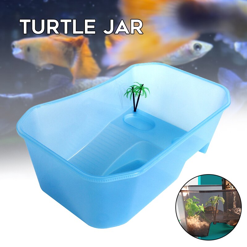 Turtle Tank Aquarium Open Fish Tank with Basking Platform Turtle Habitat with Coconut Tree for Crayfish PR