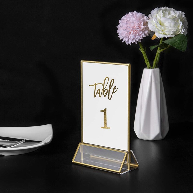 6 Pcs Gold Sign Holder Acrylic Double-Sided Desktop Display Stand Wedding Table Digital Stand Table Sign Rack