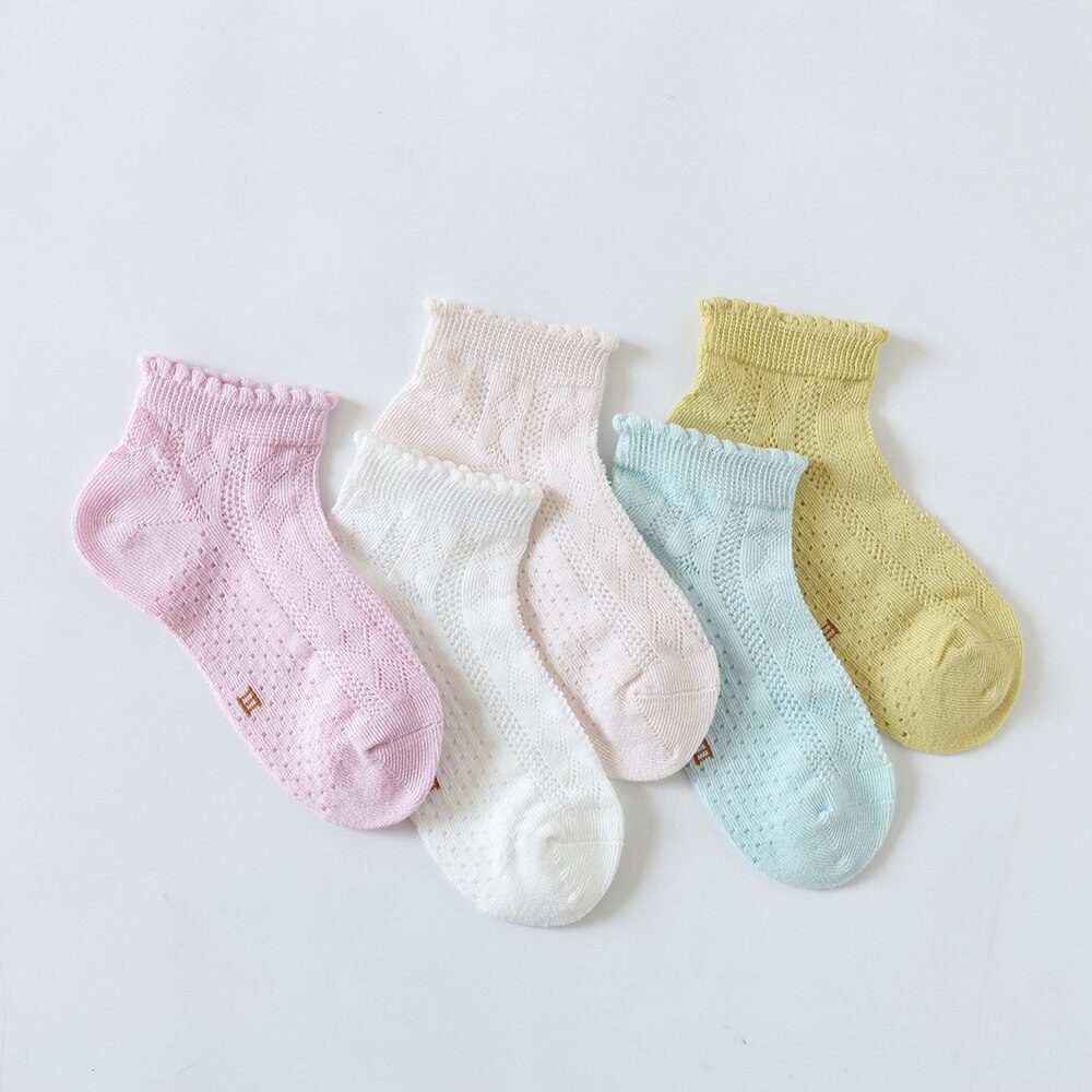 5 Paare/los Baby Socken Sommer Frühling Dünne Gittergewebe Baumwolle freundlicher Socken SchöNe Mädchen Spitze Socken Bunte freundlicher Socken