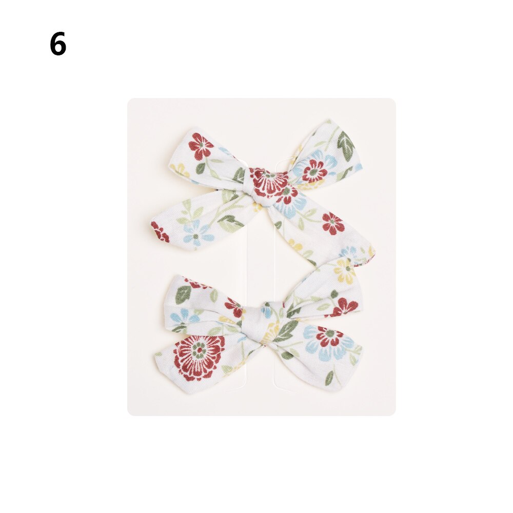 2Pcs Baby Meisjes Afdrukken Bloem Bohemien Mode Boog Bb Hair Clips Kinderen Leuke Katoenen Haarspelden Metalen Baret Haar Accessoires: 6