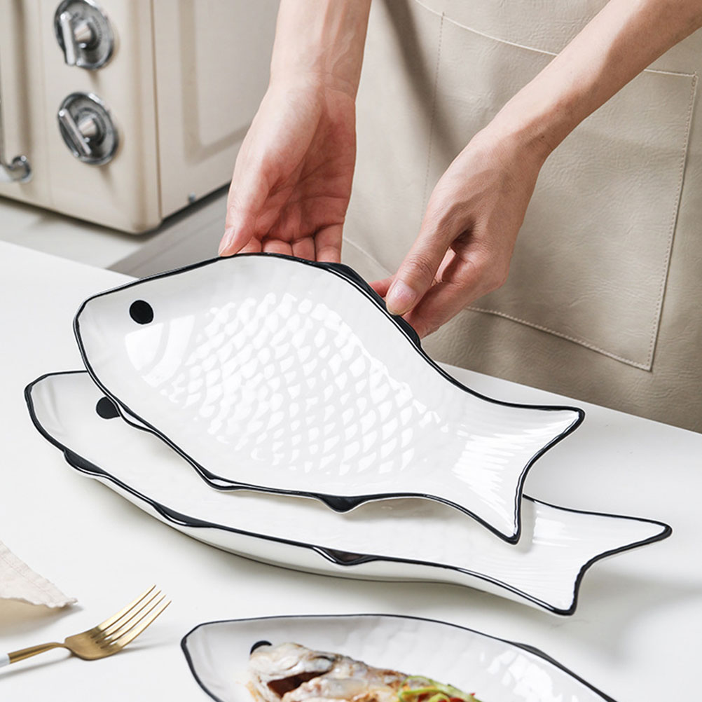 Simple Ceramic Fish Plate Steamed Fish Plate Fish-Shape Steaming Holder Fish Steaming Dish Exquisite Dinner Plate