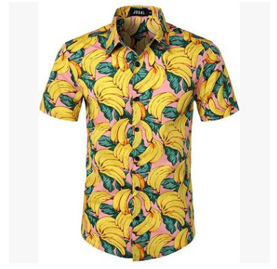Mannen Hawaiian Shirts Zomer Bloemen Gedrukt Beach Korte Mouw Kamp Casual Shirt Tops Blouse: Banana Print / XL