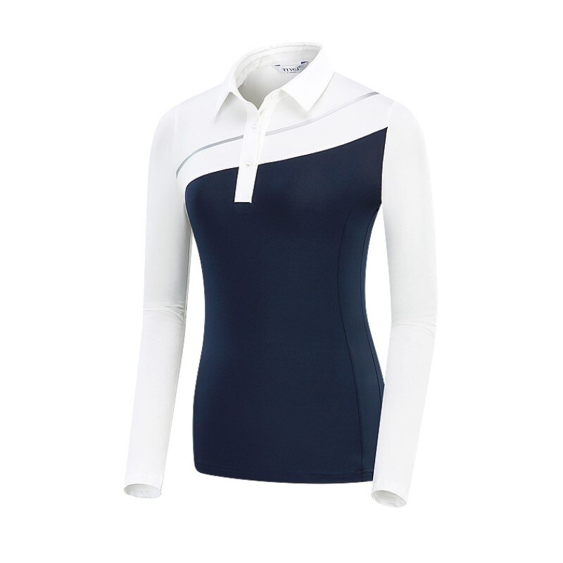 Golf tennis baseball bundtrøje dame tøj mælk silke fuld langærmet t-shirt efterår forår dame trainning skjorter: Yf144- marineblå / Xl