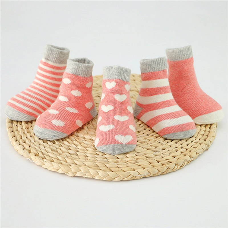 5 paare/paket Kinder Baumwolle Socken Junge, Mädchen, Baby, infant Halten Warme Streifen Dots Sport der Socken Herbst/Winter Kinder: watermelon red