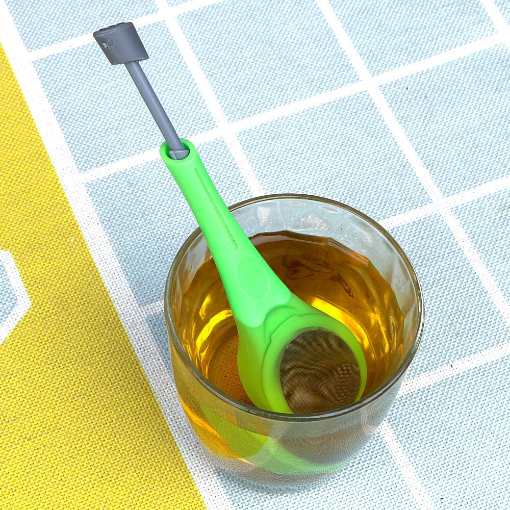 Tea Infuser Built-in Plunger Coffee & Tea Strainer Plastic Measure Swirl Steep Star Press Reusable Tea Bag