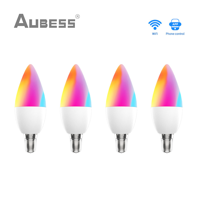 Tuya wifi smart led pære  e14 rgb cw dæmpbar led lampe fjernbetjening kompatibel med smart life stemmestyring alexa google home: 4 stk