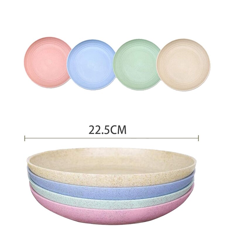 Pratos de palha de trigo leve-pratos e placas conjuntos para crianças criança e adulto, 9 Polegada, 4 pacote