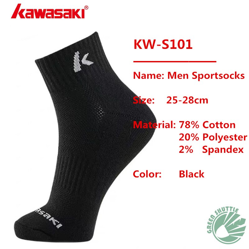 Chaussettes de badminton kawasaki authentiques pour hommes et femmes, absorbant la transpiration et respirantes pour le sport: Kw -s101- noir