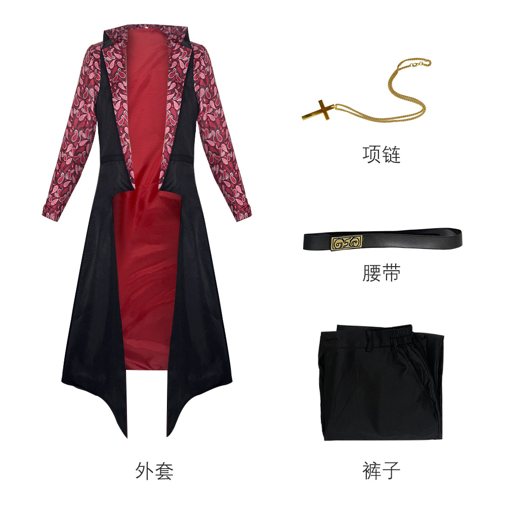 Movies Dracule Mihawk Cosplay Costume Stand-up Collar Cloak Printing Trench Coat Adult Man Halloween Carnival Suit Necklace: S