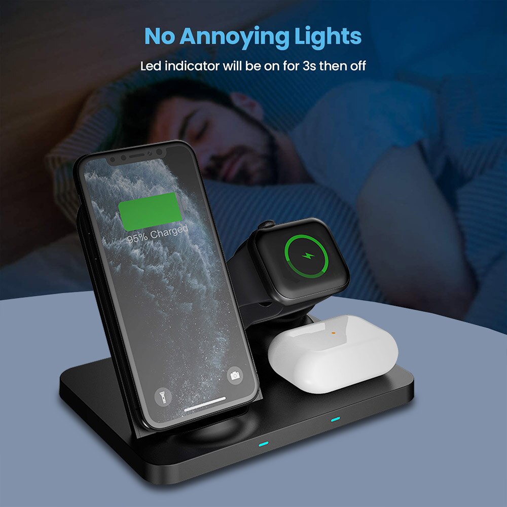 3 in 1 trådløs opladningsstation til apple watch 6 se 5 4 3 2 airpods pro  qi 15w hurtig oplader station til iphone 12 11 x xs  xr 8