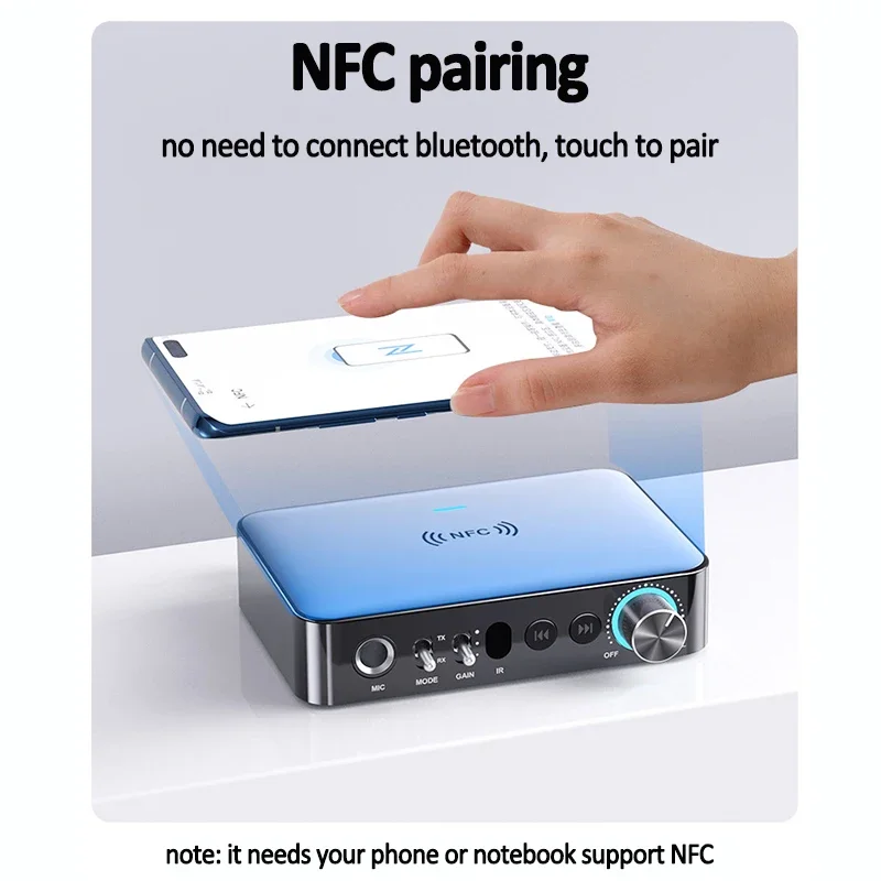 Bluetooth-mottagare, sändare , 5.0 nfc-stereo, 3.5mm aux-uttag, optisk koaxial, rca-trådlös ljudadapter, mikrofon, sjung för tv