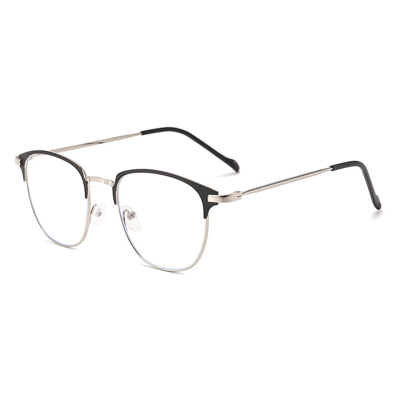 unisex square Plain glasses for men women Metal frame glasses for party eyeglasses Gentle Black eyebrow frame: Silver