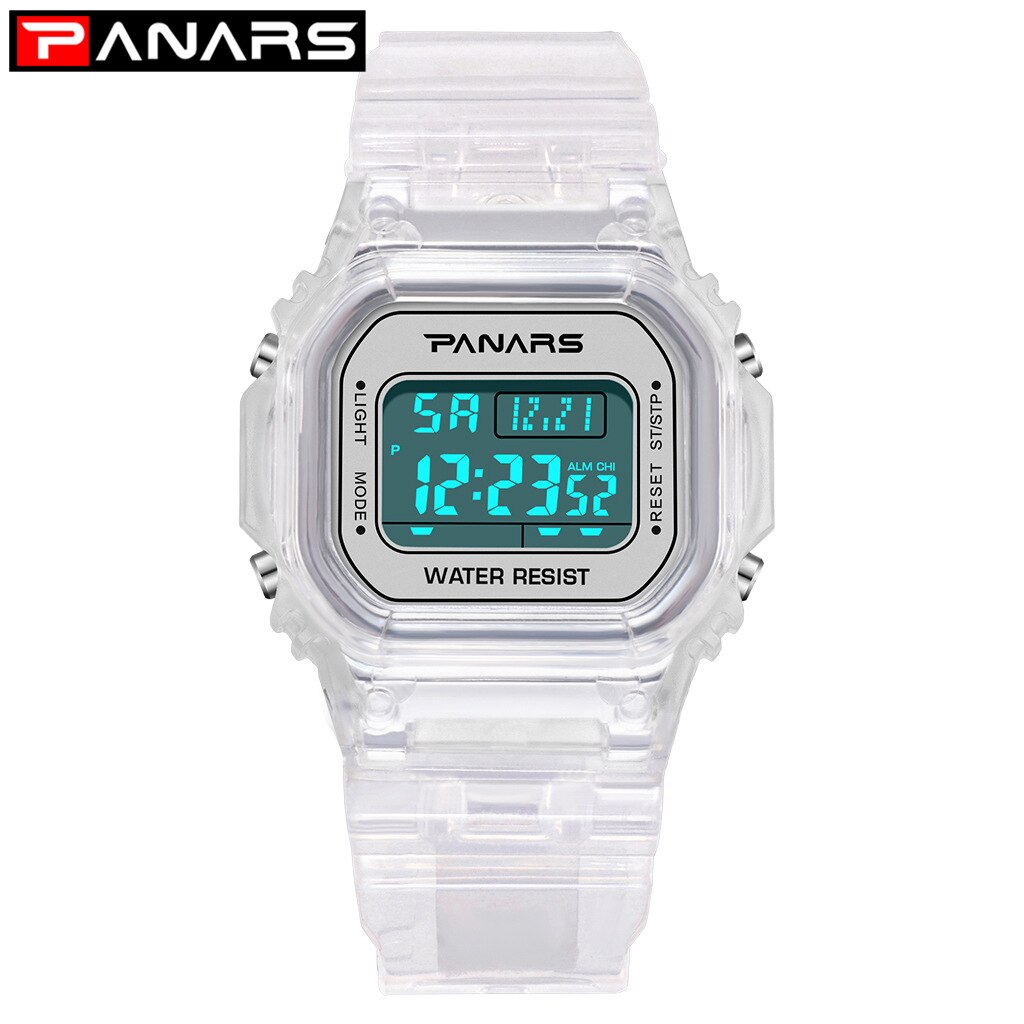 Panars Mode Dames Horloges Voor Vrouwen Led Digitale Sport Dames Horloge 50M Waterdichte Horloge Alarm Relogio Feminino: Transparent white